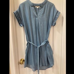 Chambray Dress with Tie Belt